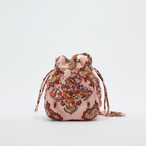 Zara Printed Beaded Bucket Bag - Picture 2 of 6